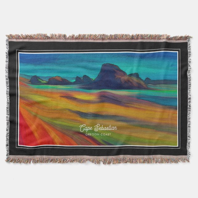 Colourful Cape Sebastian Oregon Coast Art Throw Blanket (Front)