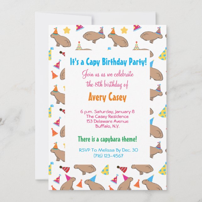 Colourful Capybaras Cute Kids Rainforest Birthday  Invitation (Front)