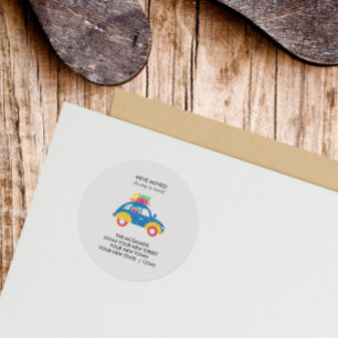 Colourful Car on the Moving Announcement Classic Round Sticker