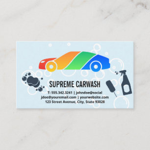 Colourful Car Wash   Cleaning Tools Business Card