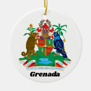 Colourful Caribbean Coat of Arms Island of Grenada Ceramic Tree Decoration