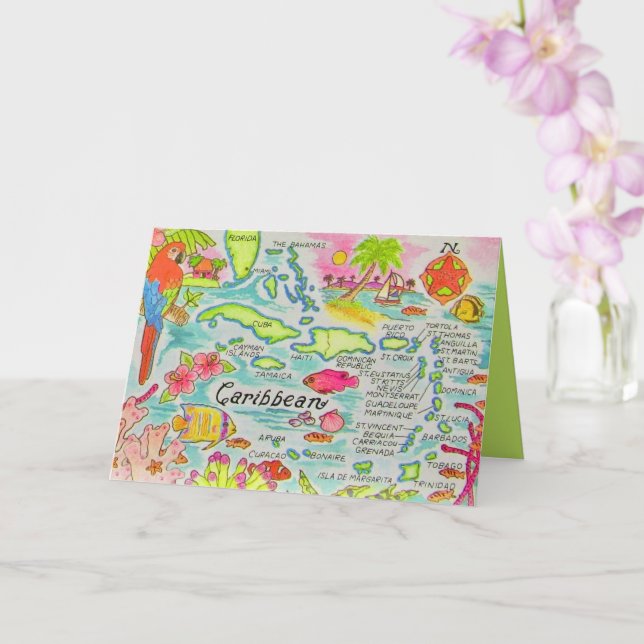 Colourful Caribbean Islands Birthday Card (Orchid)