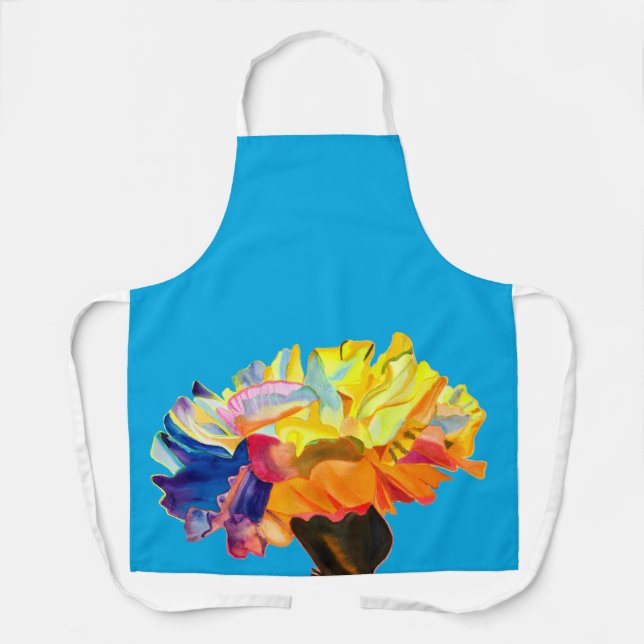 Colourful carnation watercolor flower apron (Front)