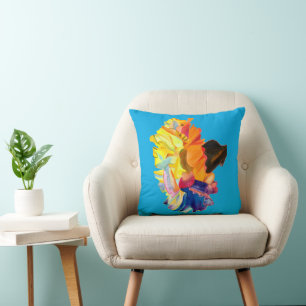 Colourful carnation watercolor flower cushion