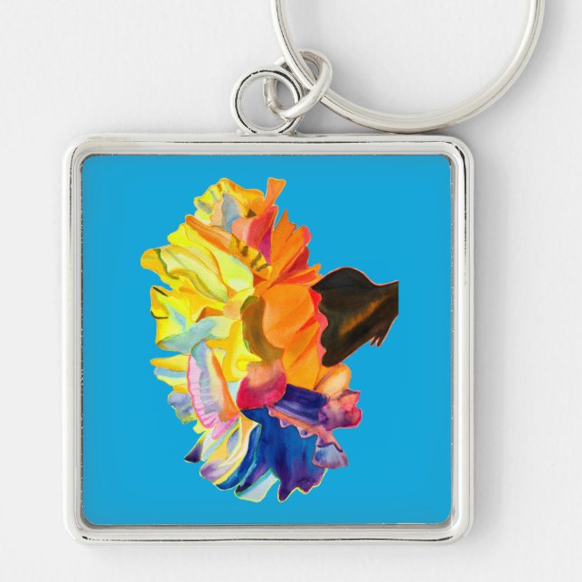 Colourful carnation watercolor flower key ring (Front)