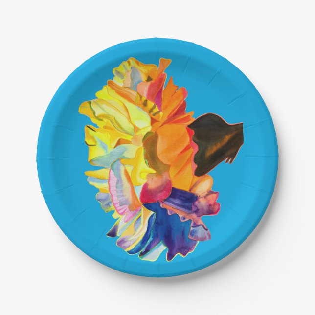 Colourful carnation watercolor flower paper plate (Front)