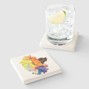 Colourful carnation watercolor flower stone coaster