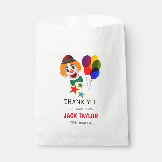 Colourful Carnival Circus Clown First Birthday  Favour Bags (Front)