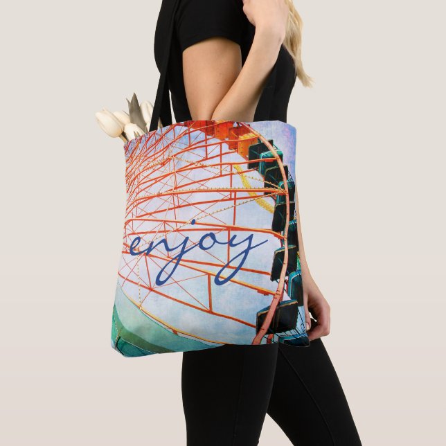 Colourful Carnival Ferris Wheel Photo Enjoy Script Tote Bag (Close Up)