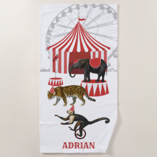 Colourful Carnival Festival Theme Animals Big Top Beach Towel