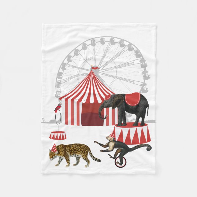Colourful Carnival Festival Theme Animals Big Top Fleece Blanket (Front)