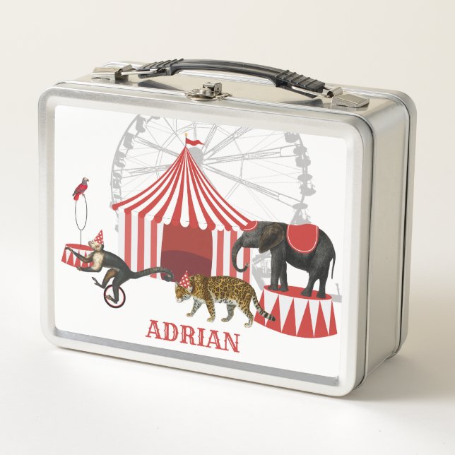 Colourful Carnival Festival Theme Animals Big Top Metal Lunch Box (Front)