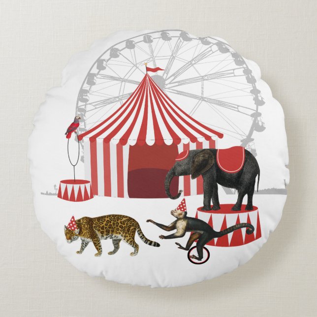 Colourful Carnival Festival Theme Animals Big Top Round Cushion (Front)