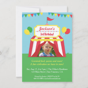 Colourful Carnival Kids Birthday Party Photo Invitation