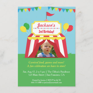 Colourful Carnival Kids Birthday Party Photo Invitation