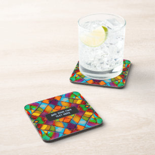 Colourful Carnival of Glass with your text vibrant Coaster
