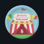 Colourful Carnival Themed Kids Birthday Party Paper Plate<br><div class="desc">Serve up that food on these carnival themed birthday party plates! It comes with a red and white carnival tent with colourful balloons hanging around. The tent has a signboard with stars to feature the birthday child's name! Perfect for both birthday boys and girls. This is also perfect for schools...</div>