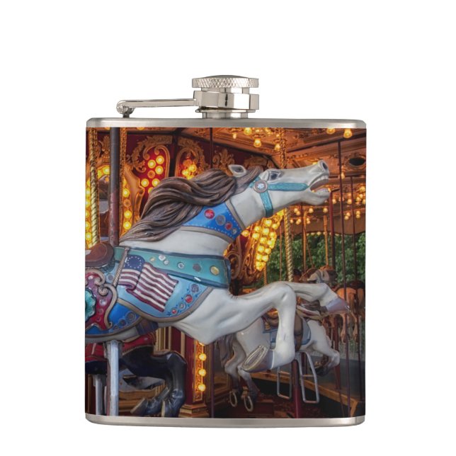 Colourful Carousel Horse and Merry Go Round Hip Flask (Front)