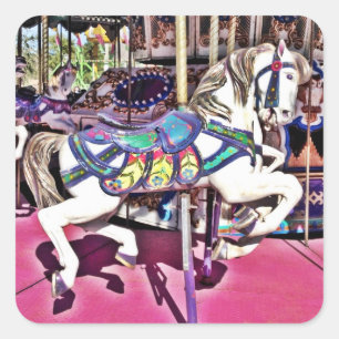 Colourful Carousel Horse at Carnival Photo Gifts Square Sticker