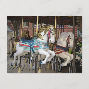 Colourful Carousel Horses Photo Art Postcard