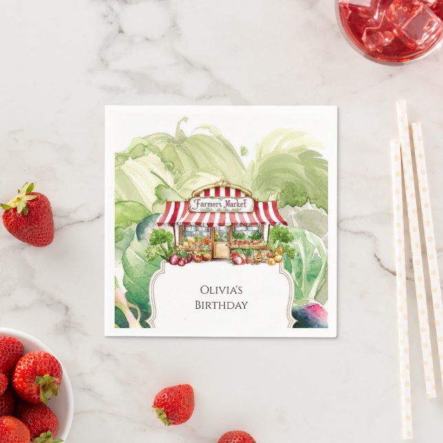 Colourful Carrots Farmers Market Birthday Napkin (Insitu)