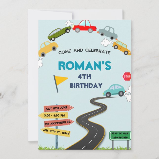 Colourful Cars Birthday Invitation (Front)