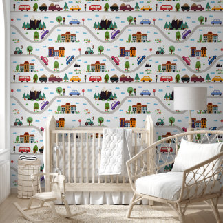 Colourful Cars & Cities Kids' Wallpaper