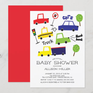 Colourful Cars & Trucks Baby Shower Invitation