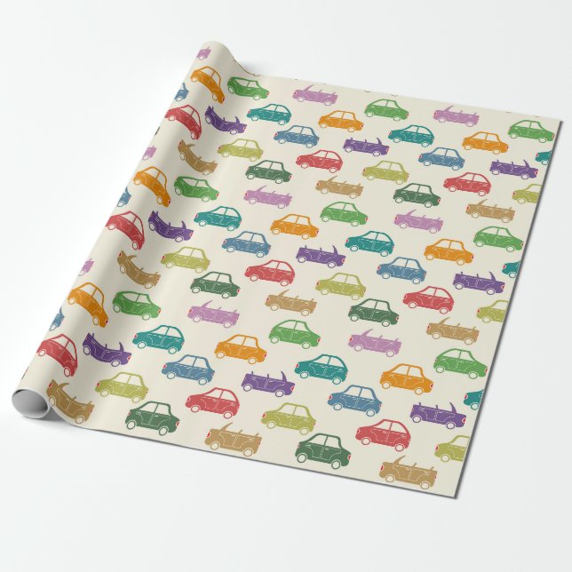 Colourful Cars Wrapping Paper (Unrolled)