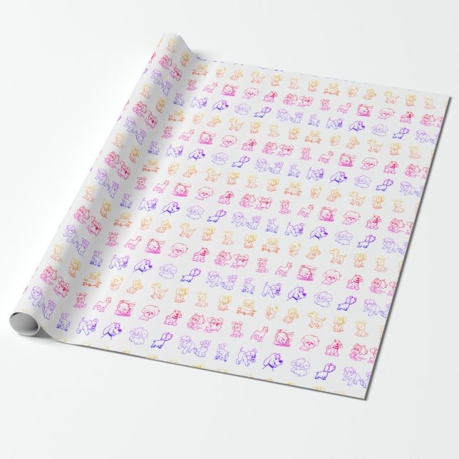 Colourful Cartoon Animal Pattern  Wrapping Paper (Unrolled)