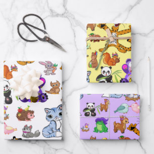 Colourful Cartoon Animals  Wrapping Paper Sheet