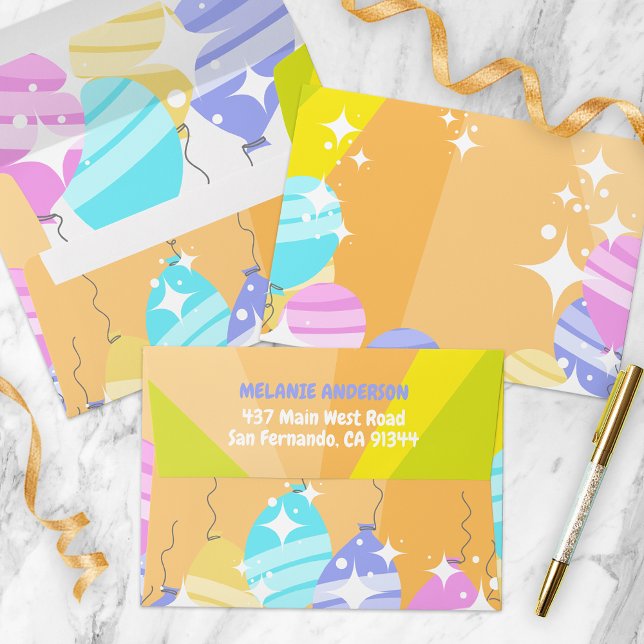 Colourful Cartoon Balloons Sparkles Custom Birthda Envelope (Creator Uploaded)