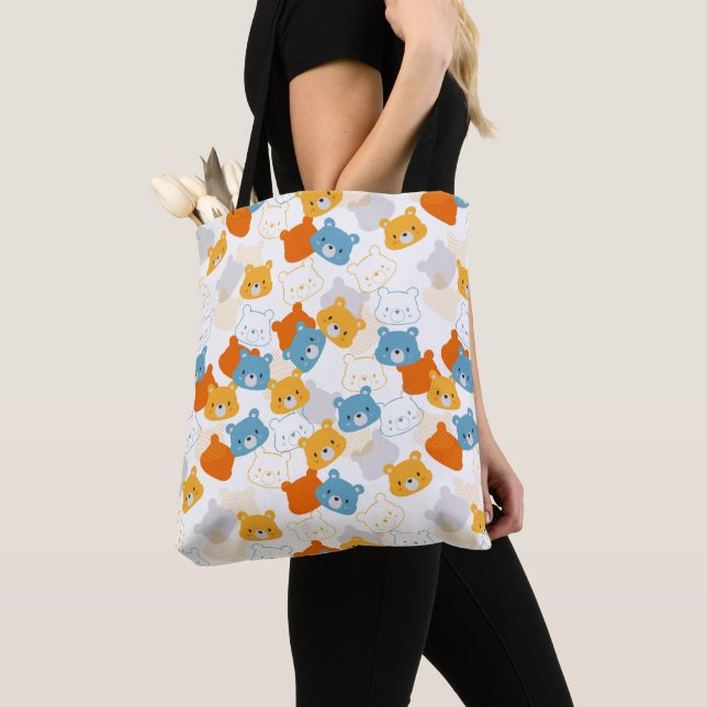 Colourful Cartoon Bear Head Pattern Tote Bag (Close Up)