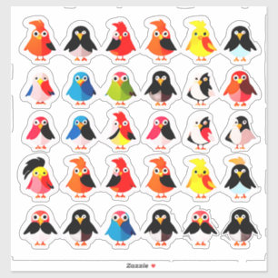 Colourful Cartoon Bird Sticker Set