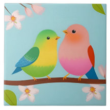 Colourful Cartoon Birds Perched on a Branch