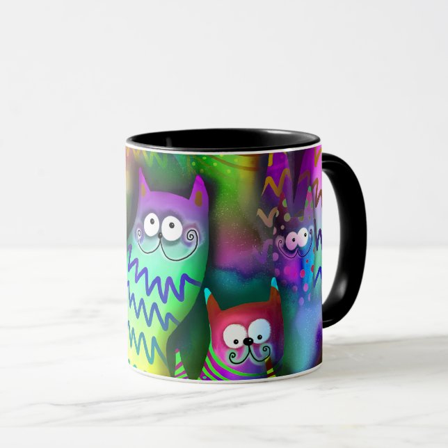 Colourful Cartoon Cats Mug (Front Right)