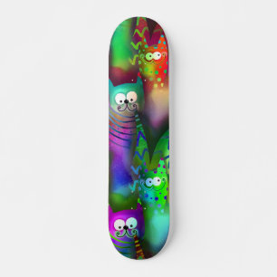 Colourful Cartoon Cats Skateboard