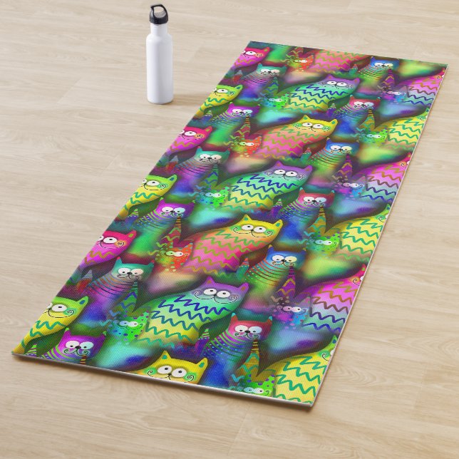 Colourful Cartoon Cats Yoga Mat (In Situ)