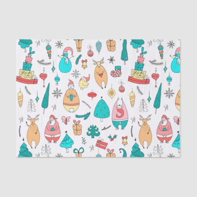 Colourful Cartoon Christmas Animals Pattern Tissue Paper (Front)