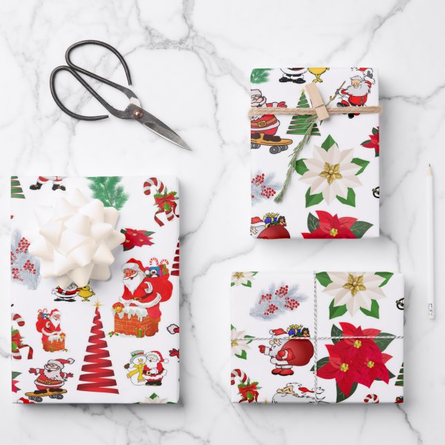 Colourful Cartoon Christmas Symbols  Wrapping Paper Sheet (Front)