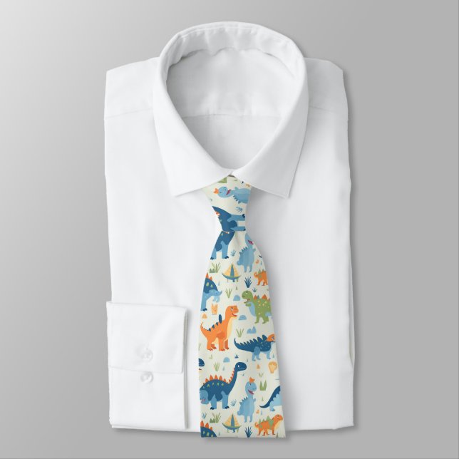 Colourful cartoon dinosaurs pattern tie (Tied)