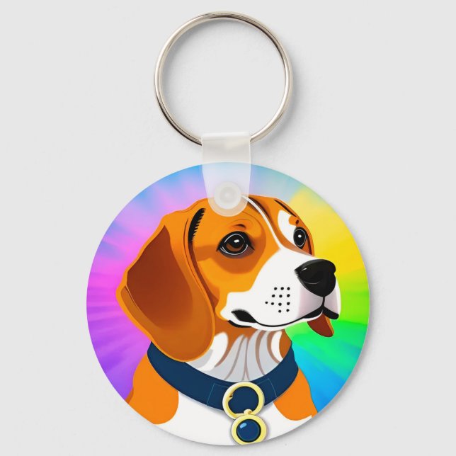 Colourful Cartoon Dog Illustration Key Ring (Front)