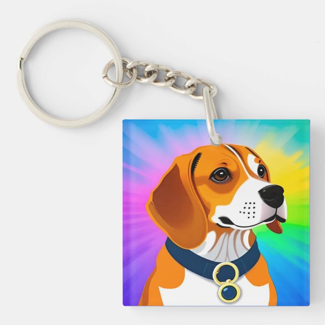 Colourful Cartoon Dog Illustration Key Ring (Front)