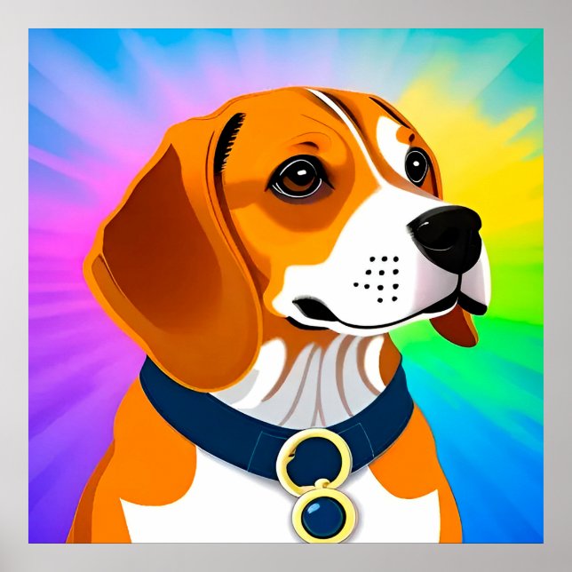Colourful Cartoon Dog Illustration Poster (Front)