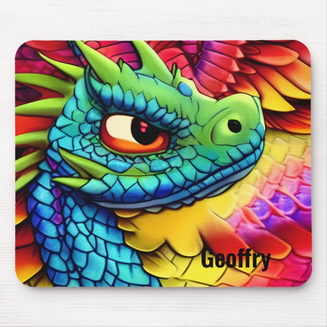 Colourful Cartoon Dragon Mouse Mat (Front)