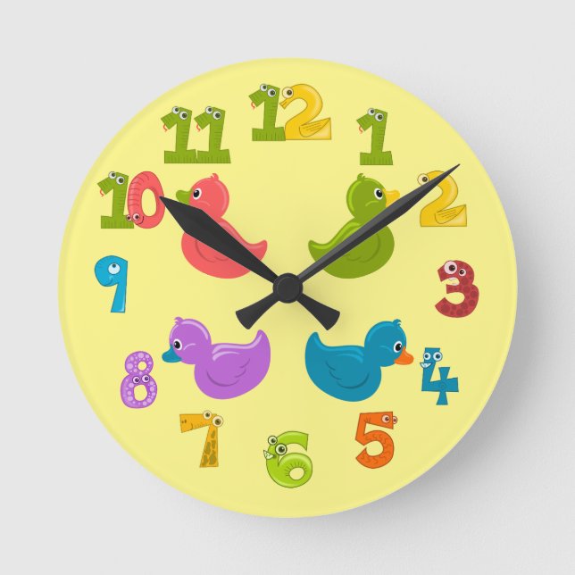 Colourful Cartoon Ducks Children's Round Clock (Front)