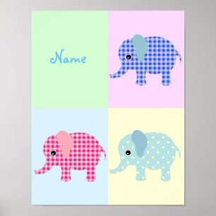 Colourful Cartoon Elephants Poster