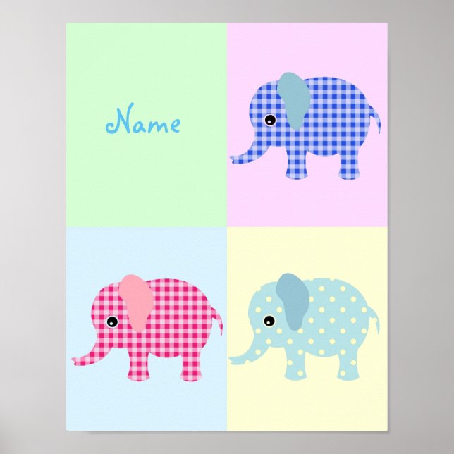 Colourful Cartoon Elephants Poster (Front)