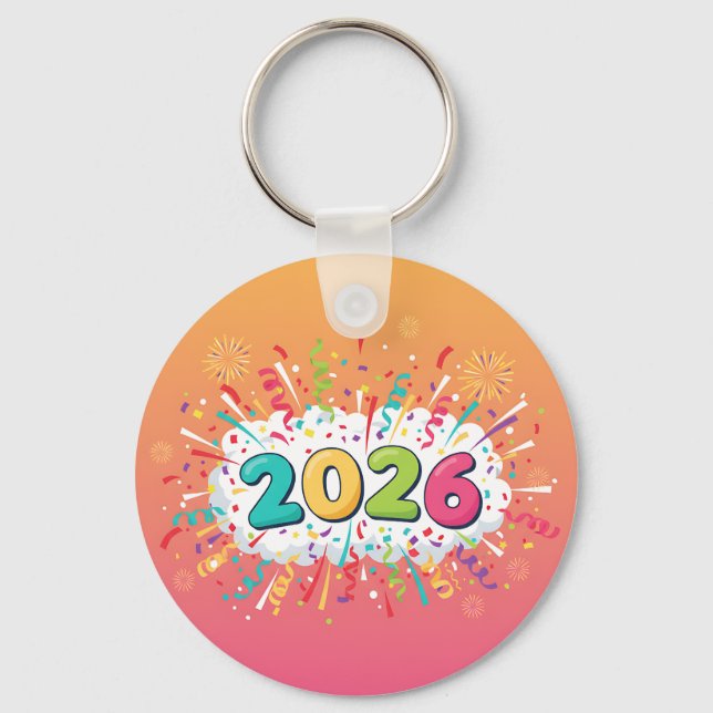 Colourful Cartoon Explosion 2026 Celebration   Key Ring (Front)
