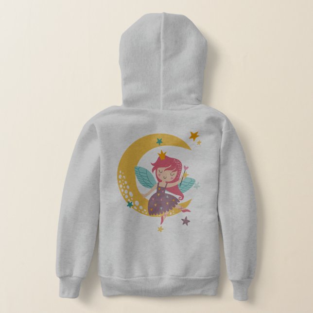 Colourful cartoon fairy sitting on a crescent moon (Laydown Back)